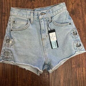 Carmar 23 Shorts Alice Chain Holes High Rise Cutoff Denim Light Blue